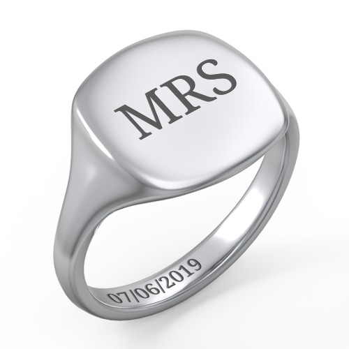 Women's Large Cushion Signet Ring – Sterling Silver
