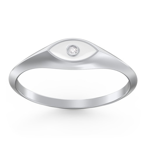 Women's Evil Eye Signet Ring with Accent Stone – Sterling Silver with White Premium Zirconia