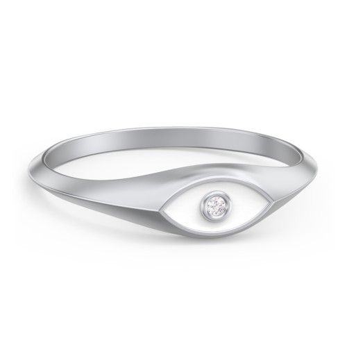 Women's Evil Eye Signet Ring with Accent Stone – Sterling Silver with White Premium Zirconia