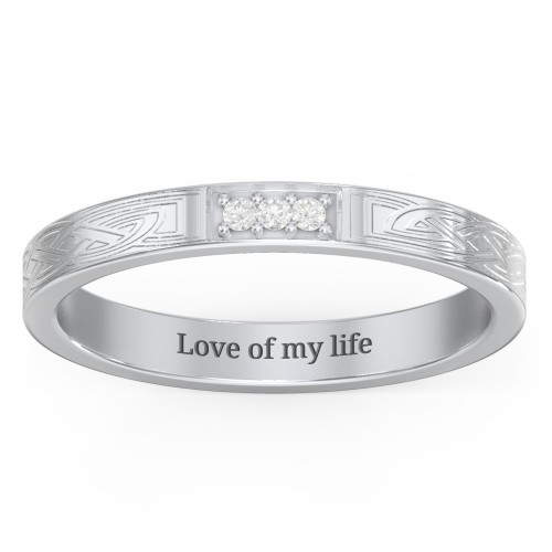 Celtic Trinity Knot Wedding Band with Accents – Sterling Silver with White Premium Zirconia