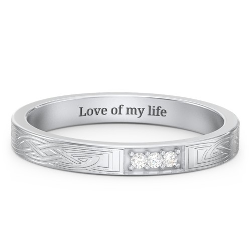 Celtic Trinity Knot Wedding Band with Accents – Sterling Silver with White Premium Zirconia