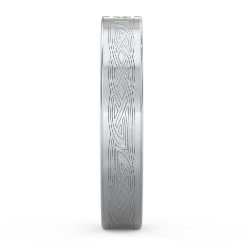 Celtic Trinity Knot Wedding Band with Accents – Sterling Silver with Green Premium Zirconia