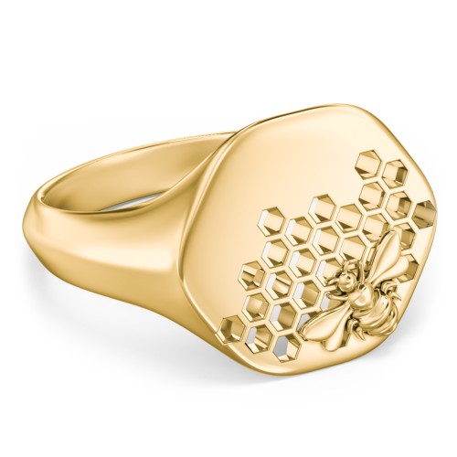 Women’s Bee Signet Ring – 10K Yellow Gold