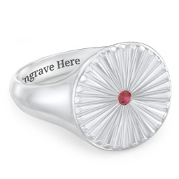 Women’s Sunburst Signet Ring with Birthstone