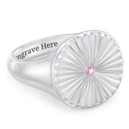 Women’s Sunburst Signet Ring with Birthstone