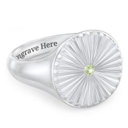 Women’s Sunburst Signet Ring with Birthstone in 925 Sterling Silver with Peridot