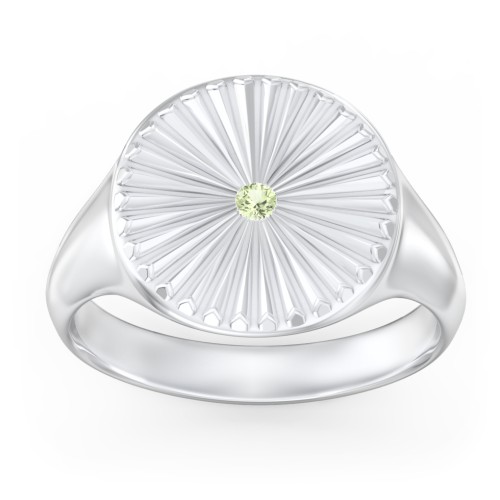 Women’s Sunburst Signet Ring with Birthstone – Sterling Silver with Peridot