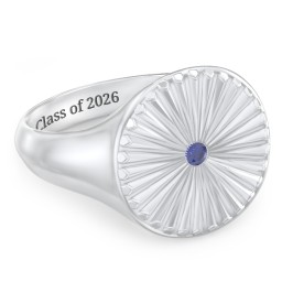 Women’s Sunburst Signet Ring with Birthstone in 925 Sterling Silver with Blue Sapphire
