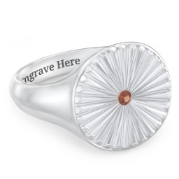 Women’s Sunburst Signet Ring with Birthstone in 925 Sterling Silver with Garnet