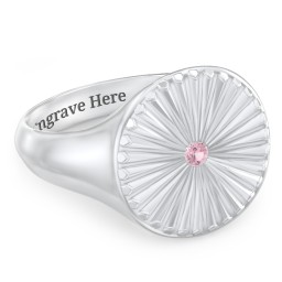 Women’s Sunburst Signet Ring with Birthstone in 925 Sterling Silver with Pink Tourmaline