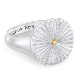 Women’s Sunburst Signet Ring with Birthstone in 925 Sterling Silver with Citrine