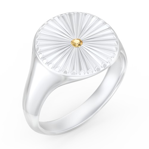 Women’s Sunburst Signet Ring with Birthstone – Sterling Silver with Citrine