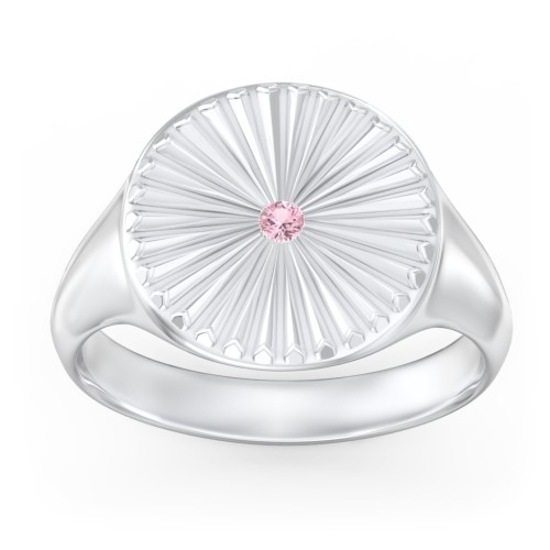 Women’s Sunburst Signet Ring with Birthstone – Sterling Silver with Pink Tourmaline