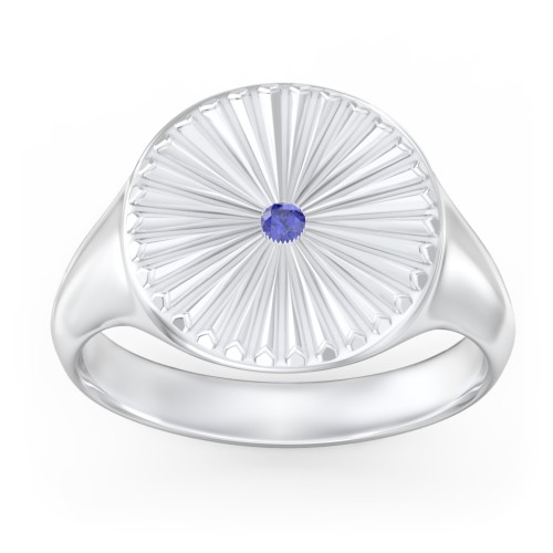 Women’s Sunburst Signet Ring with Birthstone – Sterling Silver with Blue Sapphire