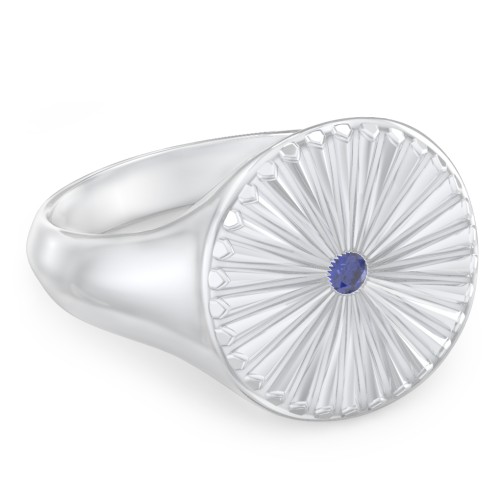 Women’s Sunburst Signet Ring with Birthstone – Sterling Silver with Blue Sapphire