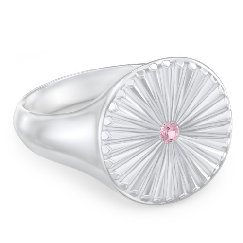 Women’s Sunburst Signet Ring with Birthstone – Sterling Silver with Pink Tourmaline