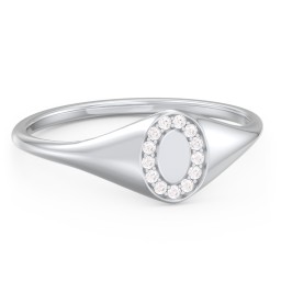 Women’s Oval Signet Ring with Accent Stones in 925 Sterling Silver with White Premium Zirconia