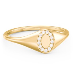 Women’s Oval Signet Ring with Accent Stones in 10K Solid Yellow Gold with White Premium Zirconia