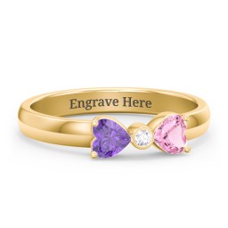 Birthstone Bow Ring with Bezeled Accent in 14K Solid Yellow Gold with Amethyst, Pink Tourmaline, and White Premium Zirconia