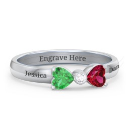 Birthstone Bow Ring with Bezeled Accent in 925 Sterling Silver with Emerald, Ruby, and White Premium Zirconia