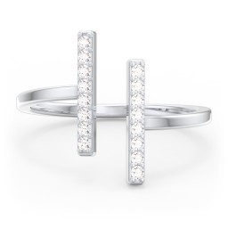 Double Bar Ring with Accents in 925 Sterling Silver with White Premium Zirconia