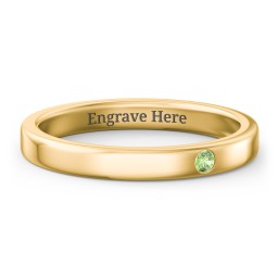 Stackable Birthstone Ring with Engraving in 14K Solid Yellow Gold with Green Sapphire