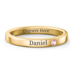 Stackable Birthstone Ring with Engraving in 18K Gold Plated Silver with Pink Tourmaline