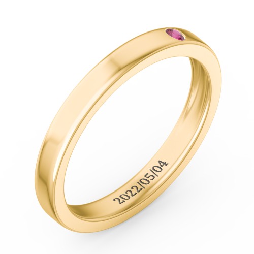 Stackable Birthstone Ring with Engraving – 18K Gold Plated Silver with Ruby