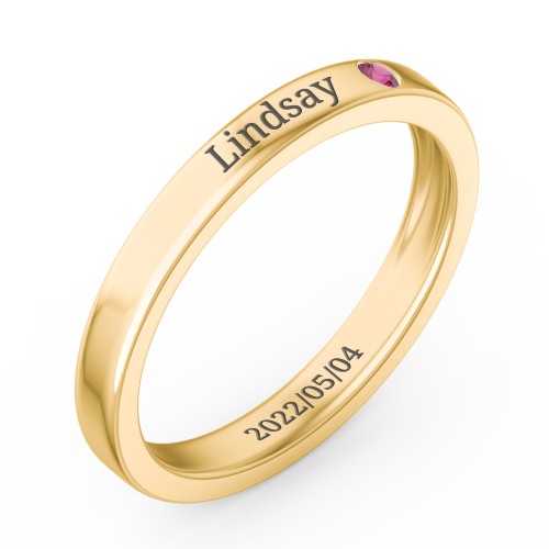 Stackable Birthstone Ring with Engraving – 18K Gold Plated Silver with Ruby
