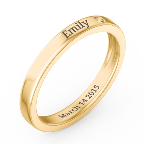 Stackable Birthstone Ring with Engraving – 18K Gold Plated Silver with Citrine