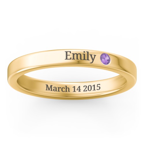 Stackable Birthstone Ring with Engraving – 18K Gold Plated Silver with Amethyst