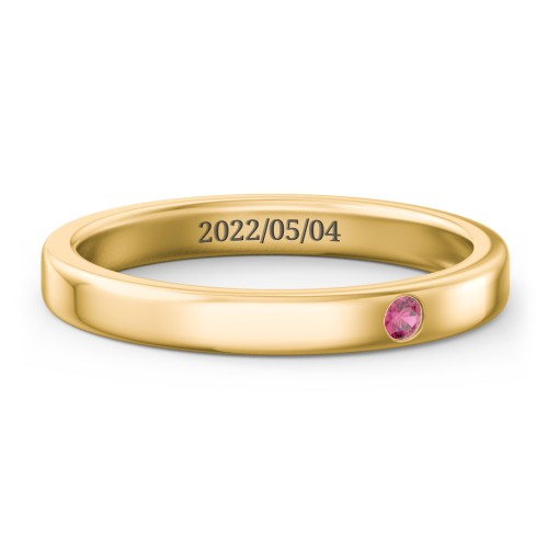 Stackable Birthstone Ring with Engraving – 18K Gold Plated Silver with Ruby