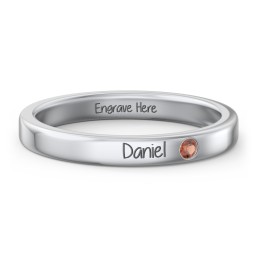 Stackable Birthstone Ring with Engraving in 925 Sterling Silver with Garnet