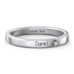 Stackable Birthstone Ring with Engraving in 925 Sterling Silver with Smokey Quartz
