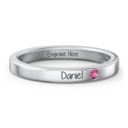 Stackable Birthstone Ring with Engraving in 925 Sterling Silver with Ruby