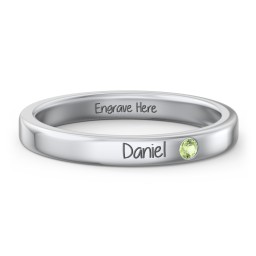 Stackable Birthstone Ring with Engraving in 925 Sterling Silver with Peridot
