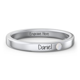 Stackable Birthstone Ring with Engraving in 925 Sterling Silver with Opal