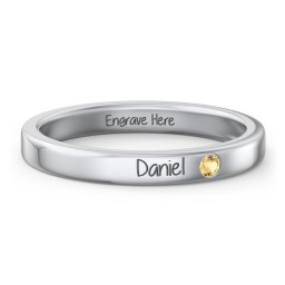 Stackable Birthstone Ring with Engraving in 925 Sterling Silver with Citrine