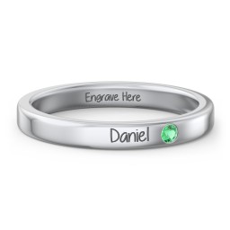 Stackable Birthstone Ring with Engraving in 925 Sterling Silver with Emerald