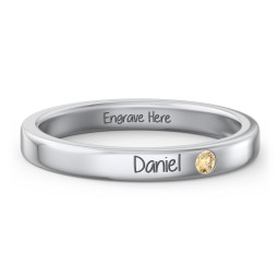 Stackable Birthstone Ring with Engraving in 925 Sterling Silver with Citrine