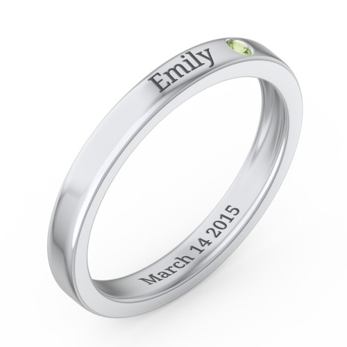 Stackable Birthstone Ring with Engraving – Sterling Silver with Peridot