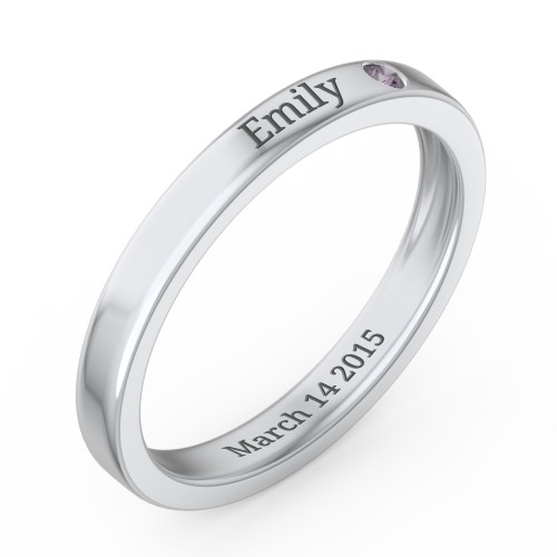 Stackable Birthstone Ring with Engraving – Sterling Silver with Alexandrite