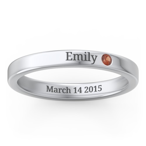 Stackable Birthstone Ring with Engraving – Sterling Silver with Garnet