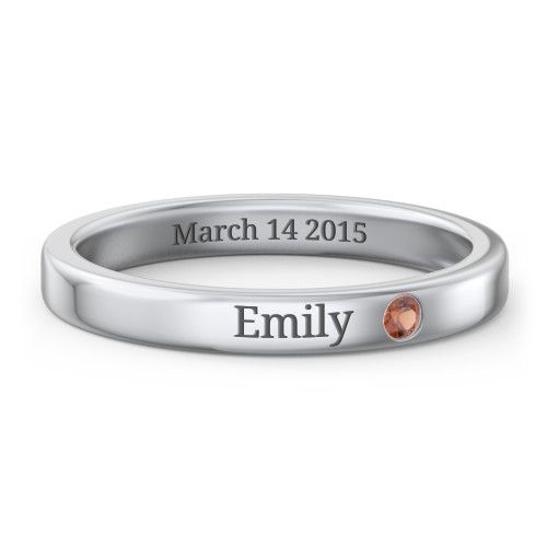 Stackable Birthstone Ring with Engraving – Sterling Silver with Garnet