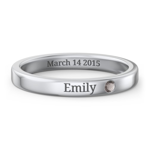 Stackable Birthstone Ring with Engraving – Sterling Silver with Smokey Quartz