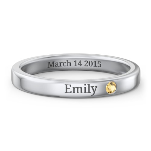 Stackable Birthstone Ring with Engraving – Sterling Silver with Citrine