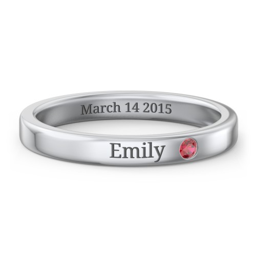 Stackable Birthstone Ring with Engraving – Sterling Silver with Garnet