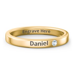 Stackable Birthstone Ring with Engraving in 10K Solid Yellow Gold with Aquamarine