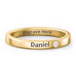 Stackable Birthstone Ring with Engraving in 10K Solid Yellow Gold with Opal