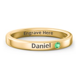 Stackable Birthstone Ring with Engraving in 10K Solid Yellow Gold with Emerald